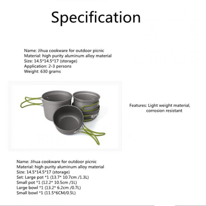 1-2L Military Camping Gear Aluminum Military Cooking Set For 3-4 People