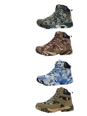 Waterproof Camouflage Military Leather Boots Anti Collision Toe Pure Wool Lining