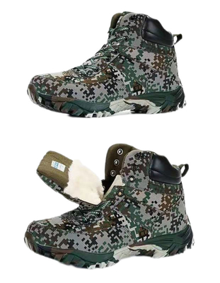 Waterproof Camouflage Military Leather Boots Anti Collision Toe Pure Wool Lining