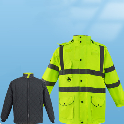 Traffic Duty High Visibility Rain Coats Oxford Fabric Warm Windproof
