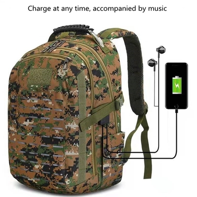 Anti Theft Rechargeable USB Military Hiking Backpack 60L Camouflage