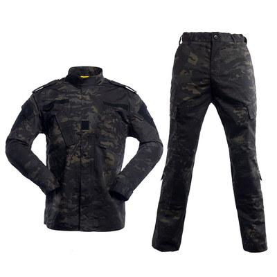 65% Polyester Black Camo Military Uniform Military Combat Suit Tear Resistant