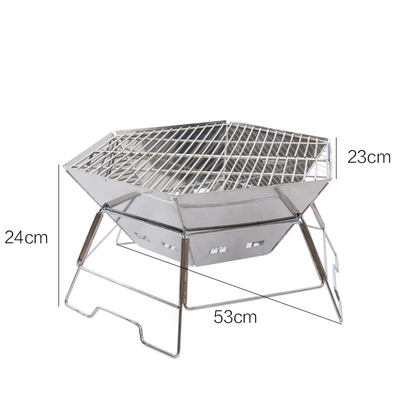 Polishing Stainless Steel Folding BBQ Grill Hexagonal Detachable