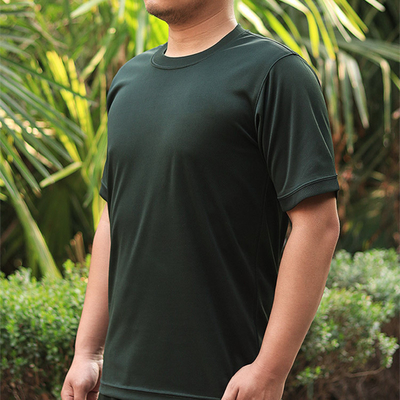Green Military Training Uniform Polyester Cotton Round Neck Perspiration Wicking