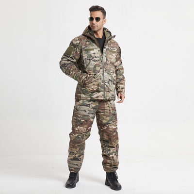 Polyester Fiber Winter Coat with Stand Collar Solid Colors Camouflage Zipper Closure